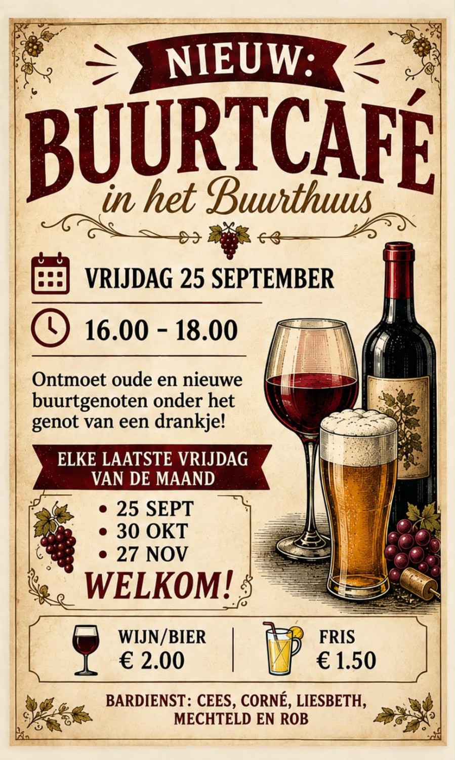 Elke laatste vrijdag van de maand: Buurtcafé in het Buurthuis 
